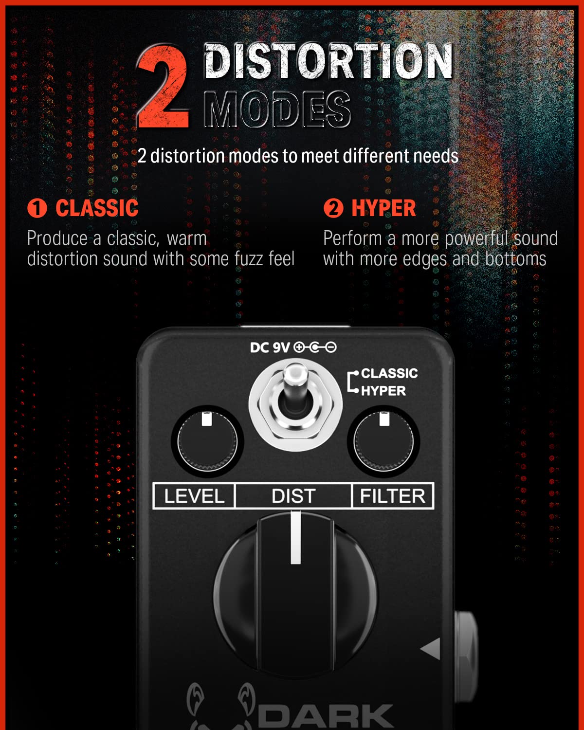 Donner Dark Mouse Distortion Pedal for Electric Guitar, 2 Modes Classic Hyper Crunch to Fuzzy Guitar Pedal True Bypass