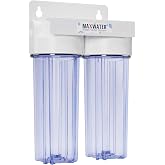 Max Water 10" 2 Stage Whole House Standard Home Water Filter System 3/4" Inlet Clear Filter Housing Variation, Supports 10" x 2.5" Water Filters (Clear, NO Filters)