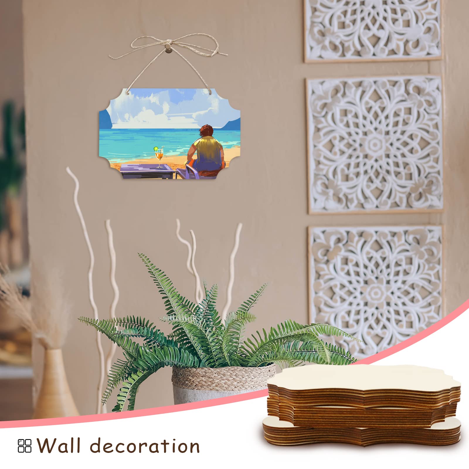 FSWCCK 24 Pieces Unfinished Hanging Wood Sign Blank with Ropes, Rectangle Blank Wood Sign Plain Hanging Craft Door Signs Wall Art Farmhouse Wooden Sign for Door Wall Art Decoration (3 Style)