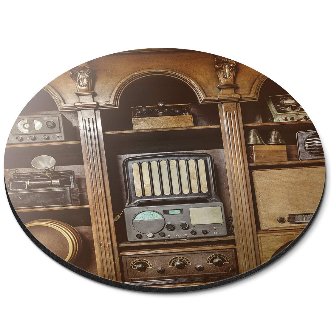 Destination Vinyl Ltd Old Vintage Radios Transmitter - Flexible Round 5mm Rubber Mouse Mat Pad Office Home Novelty Printed Desk Accessory 21963