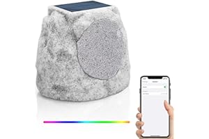 NiceBuy Rock Speakers Outdoor Waterproof Bluetooth Wireless Solar Powered Rock Speaker System Rechargeable with Lights&TWS Pair Function for Patio Outside Garden Deck Yard BBQ
