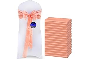 MDS-MEGADECORSUPPLY MDS Pack of 10 PCS Satin Chair Sashes Charmeuse Sateen Dining Chair Bows Ribbon Ties Back Sash for Wedding Party Birthday Home Hotel Restaurant Banquet Decoration (7 x 108 Inch, Peach)