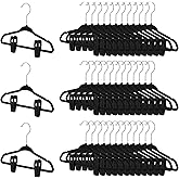 Soaoo 50 Pack Baby Velvet Hangers with Adjustable 100 Clips, Non Slip Kids Hanger, 11 Inch Ultra Slim, Stackable Space Savin Hangers for Kids, Toddler, Children's Closet & Nursery Closet (Black)