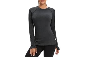 Soneven Women's Thermal Fleece Running Shirts Compression Shirts Quick Dry Workout Pullover Tops with Thumb Holes