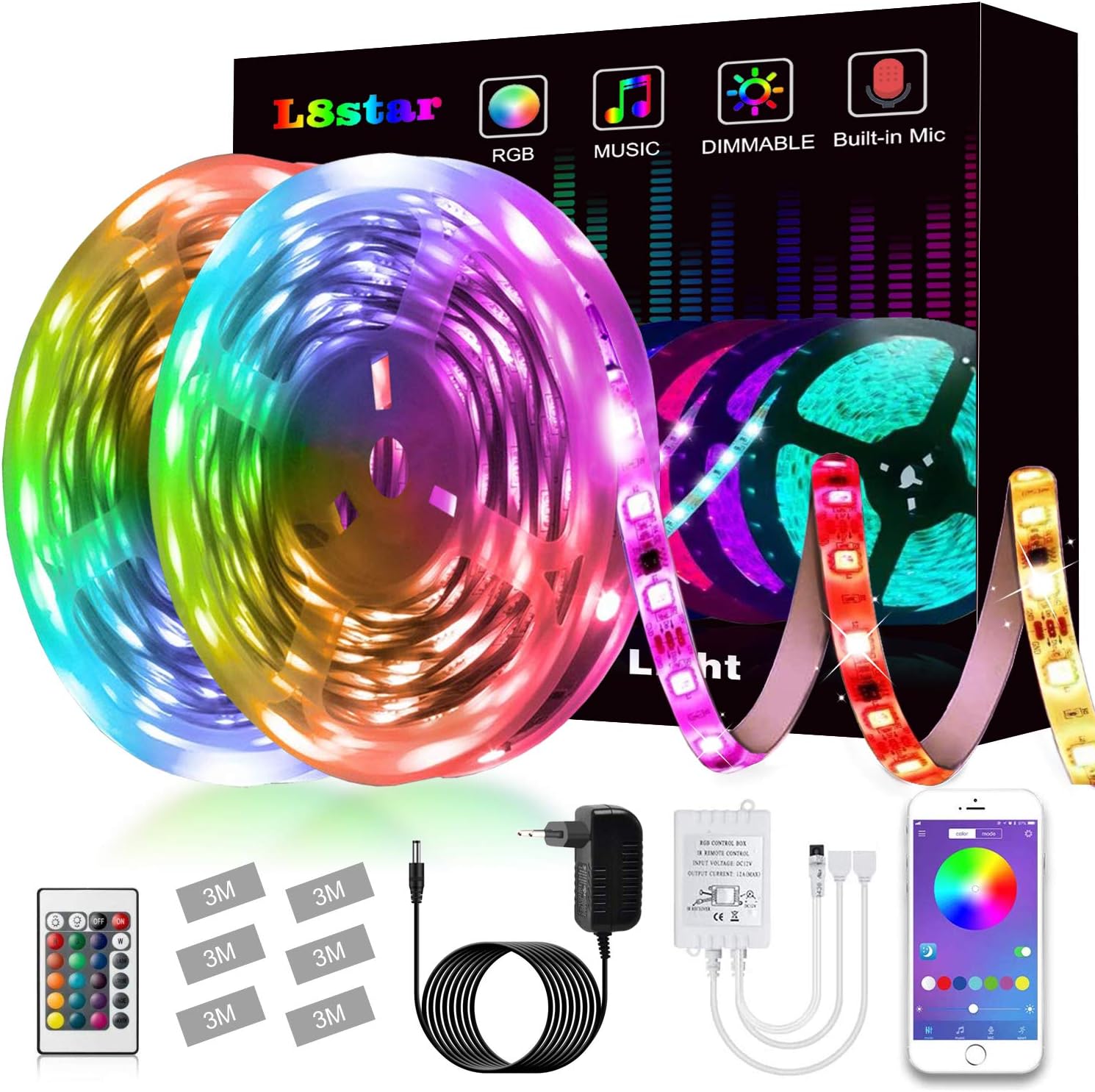 LED Strips Lights, L8star Led Lights Smart Color Changing Rope Lights 32.8ft(2x16.4ft) SMD 5050 RGB Lights Strips Sync with Music Apply for TV, Bedroom, Party and Home Decoration (32.8ft)