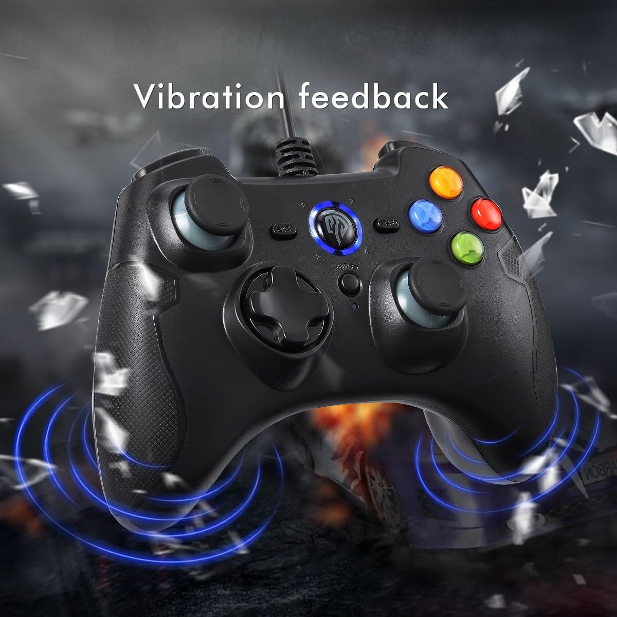 EasySMX Wired Gaming Controller,PC Game Controller Joystick with Dual-Vibration Turbo and Trigger Buttons for Windows/Android/ PS3/ TV Box(Black): Computers & Accessories