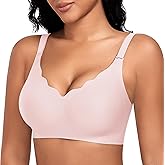 DOCUMO Bras for Women Scalloped No Underwire Wireless Seamless Bra with Lift and Support Soft Bralettes with Bra Extender