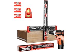Sigerio 4 in 1 Drilling Positioning Ruler, Aluminum Alloy T Square Ruler, Multi Angle Measuring Ruler, Cabinet Handle Template Tool for Installation of Handles, Cabinet Hardware Jig for Woodworking