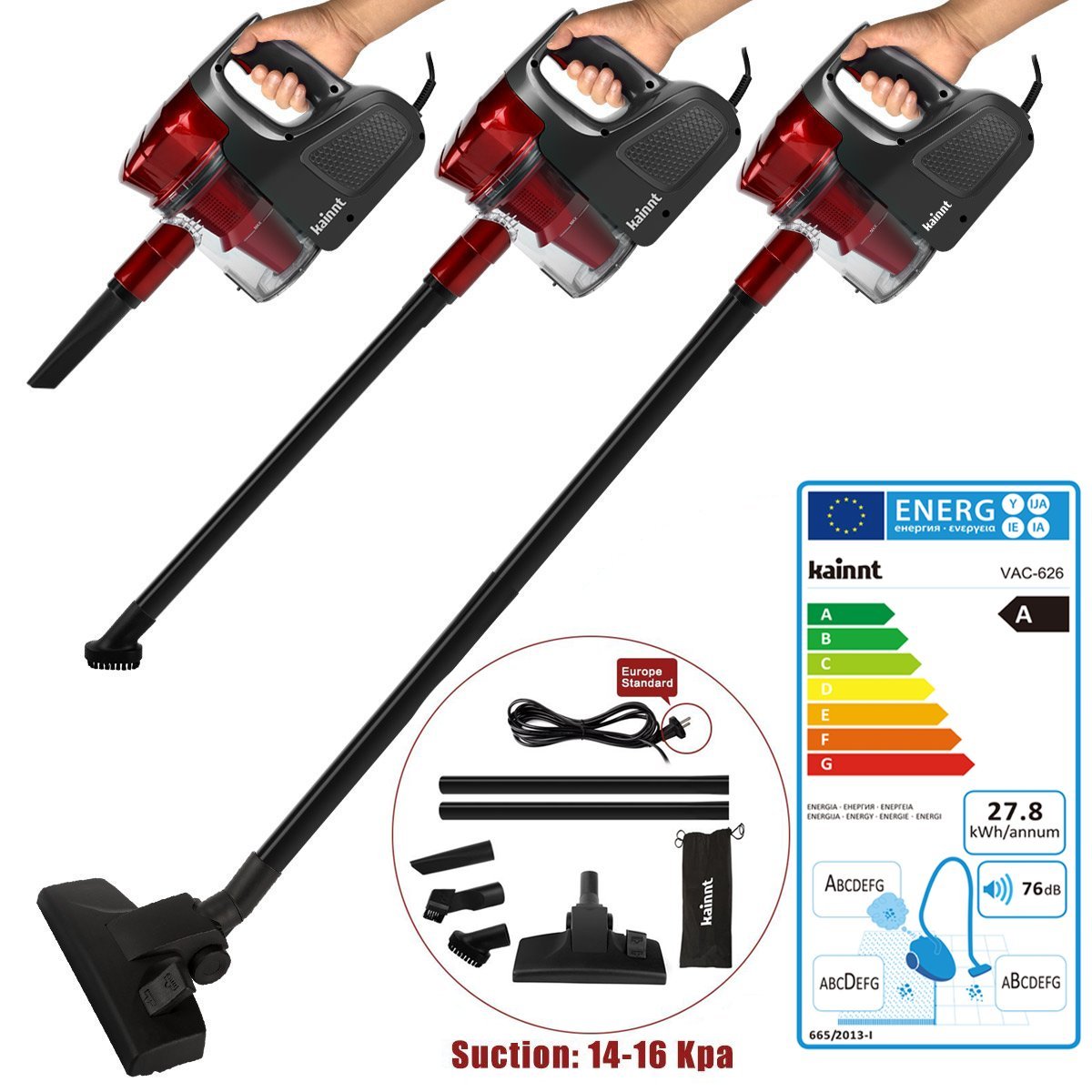 Kainnt Aspirador Vertical Con Bolsa Aspirador de Mano W KPA Rojo con