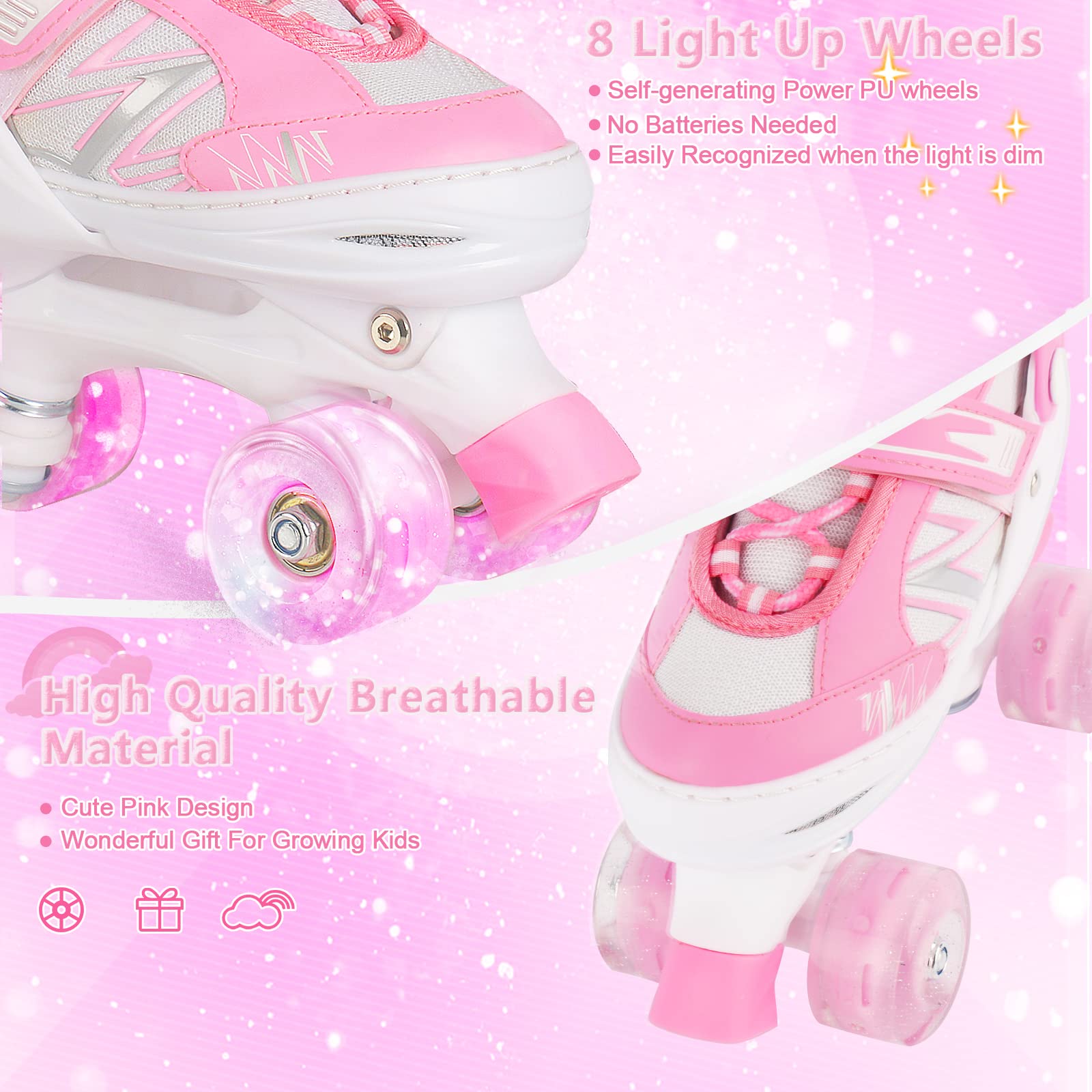 Kids Roller Skates for Boys Girls Beginner Toddlers, 4 Sizes Adjustable Roller Skates with Light up Wheels for Children, patines para niñas patins à roulettes Enfants Filles Garçons