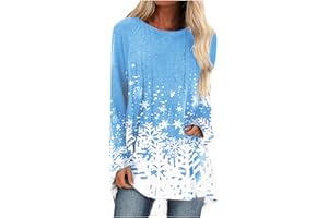 BADHUB Women Snowflake Graphic Tunic Tops Long Sleeve Christmas T-Shirt for Leggings Casual Loose Fit Fall Pullover Tee Blouse