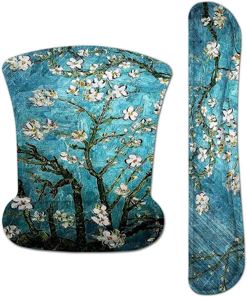 HAOCOO Keyboard Wrist Rest and Mouse Pad with Wrist Support,Ergonomic Non-Slip Memory Foam,Comfortable Mouse Pad for Laptop Computer Gaming Office, Easy Typing & Pain Relief (Cherry Blossoms)