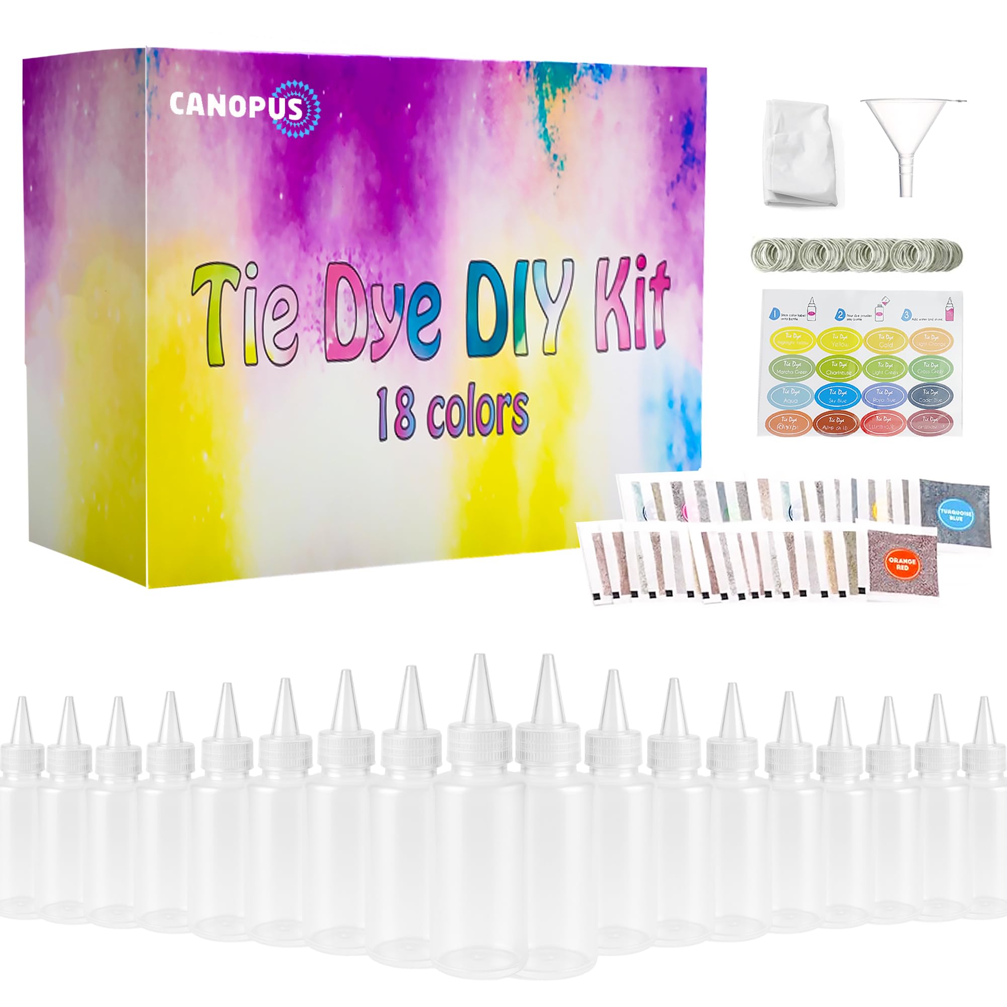 CANOPUS Tie Dye Kit for Kids, Ultimate Mess Free Fun, 18 Colours, 100% Non Toxic Art Kit, for Kids and Adults