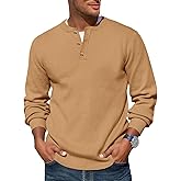 Runcati Mens Henley Knit Sweater Long Sleeve Quarter Button Pullover Sweaters Casual Fall Tops