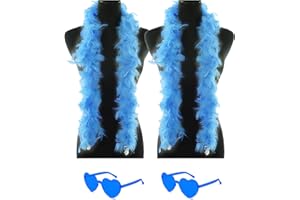YBHOMINE 2 Pcs Feather Boas with Heart Rimless Sunglasses，4 ft Feather Boa Halloween Christmas Bachelor Party Pack Accessory