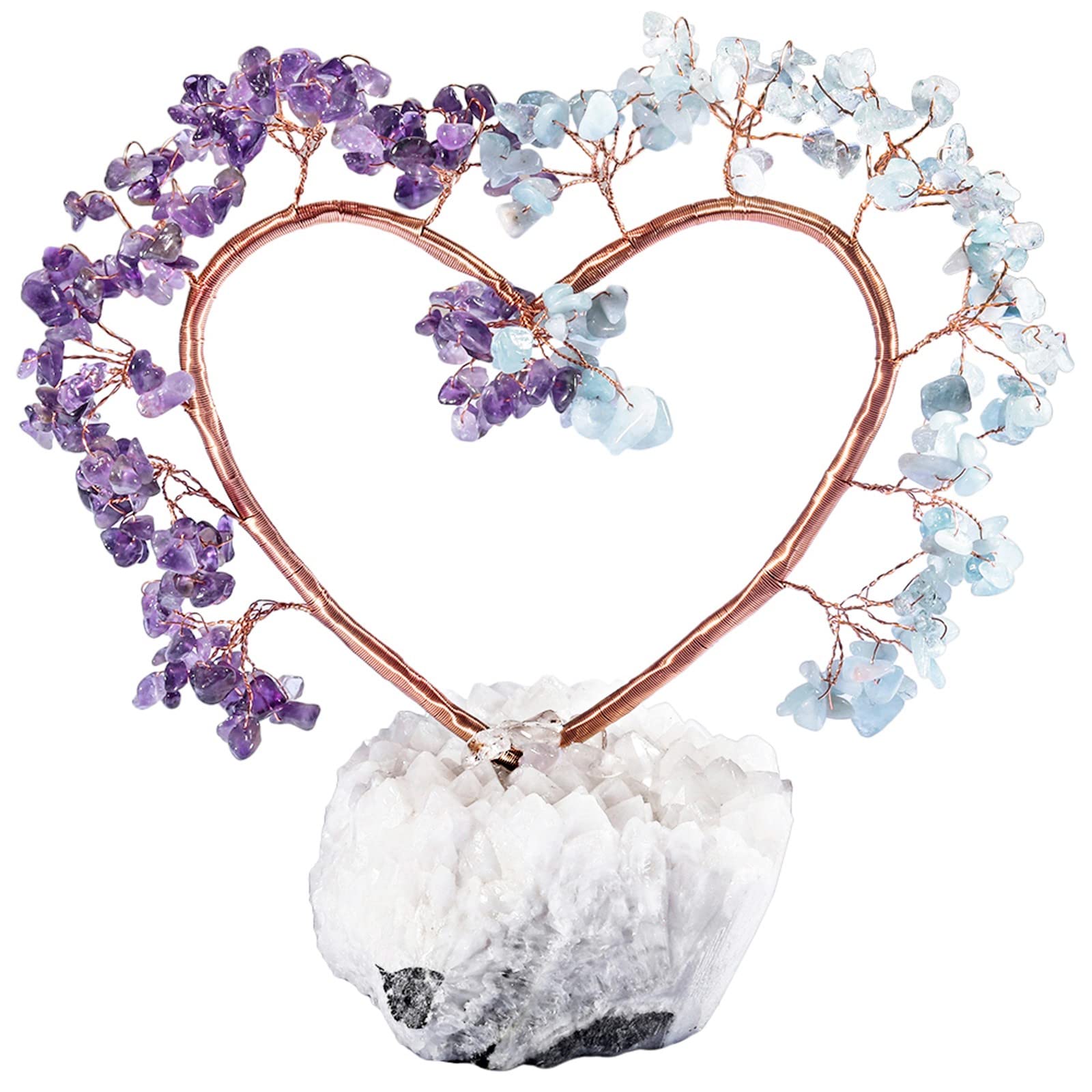 KYEYGWO Natural Crystal Stones Tree with Rock Crystal Cluster Base Quartz Bonsai Money Tree for Home, Office and Feng Shui Decor, Amethyst and Aquamarine
