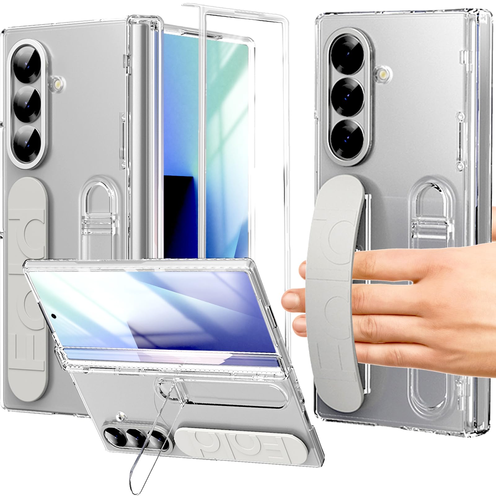 Photo 1 of YQODSZ Wrist Strap for Samsung Galaxy Z Fold 7 Case, Finger Strap Full-Body Case with Kickstand Hinge Protection HD Screen Protector Raised Edge Protection Anti-Scratch Stand Cover for Z Fold 7 Clear