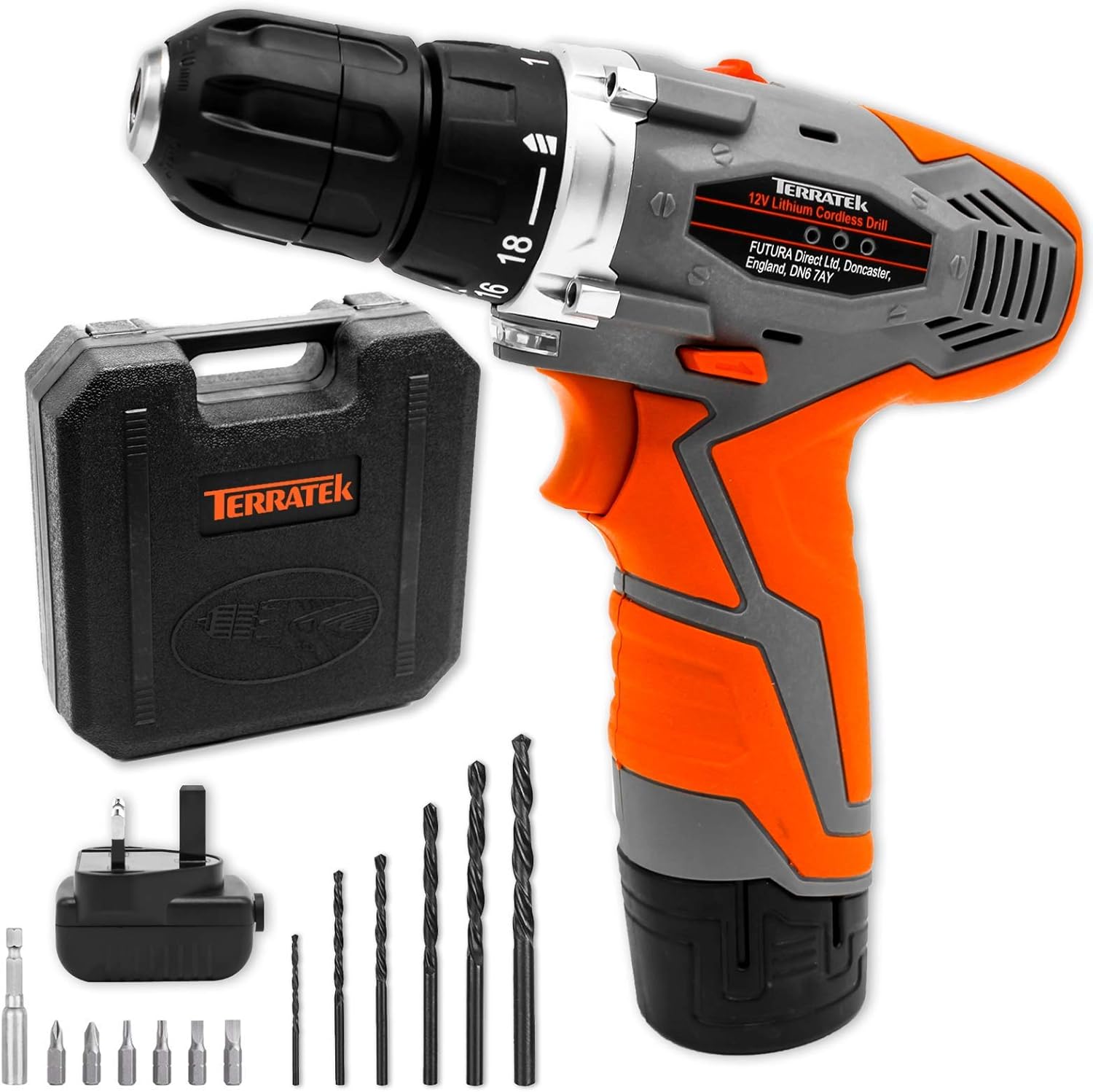 Terratek 13Pc Cordless Drill Driver 12VMax LiIon 2 Speeds Combi Drill