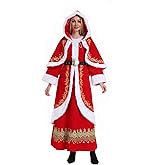 VAPICK Mrs Claus Costume for Women Santa Clause Dress 3PCS Plus Size Outfit Suit with Hooded Cape Belt