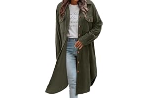 ABABC Flannel Shirt for Women Lapel Button Down Long Sleeve Plaid Jacket Casual Long Fall Trench Coats with Pockets