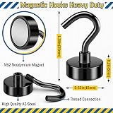 FINDMAG Magnetic Hooks 6 Pack 28 lb Neodymium Black Heavy Duty view 2