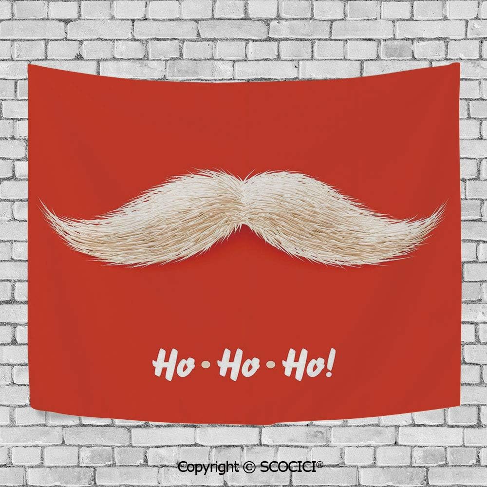 SCOCICI Wall Tapestry Hanging 3D Printing Tree Tapestry Wall TapestryLiving Room Bedroom,Christmas,Hairy Vivid Mustache of Santa Claus with Ho Ho Ho Lettering Happy New Year Decorative,Scarlet Cream
