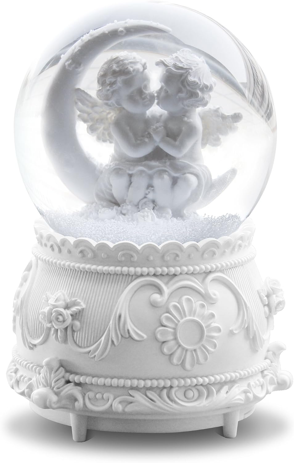 QTKJ White Lover Angel Musical Snow Globes with Color Changing LED Lights, Perfect