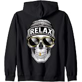 Skull with Beanie and Sunglasses – Funny Chill Skeleton Vibe Zip Hoodie
