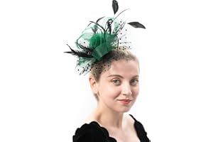 Myjoyday Women's Fascinators, Feathers Tea Party Hat, Veil Headband with Hair Clip for Cocktail Church
