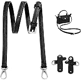 Gripooaven Mini Bag Strap Kit for Longchamp Black, Adjustable Leather Crossbody Shoulder Strap for Small Pouches, Purses and Handbags (Black Silver)