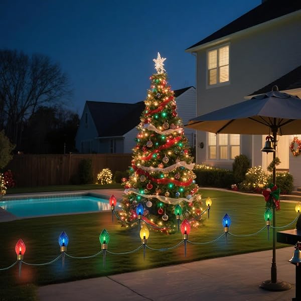 CHYPARTY JUMBO CHRISTMAS PATHWAY LIGHTS OUTDOOR, 7FT 4PCS CONNECTABLE PLUG IN MULTICOLOR DIAMOND WALKWAY LIGHTS FOR DRIVEWAY, FENCE, YARD HOLIDAY DECOR, GREEN WIRE