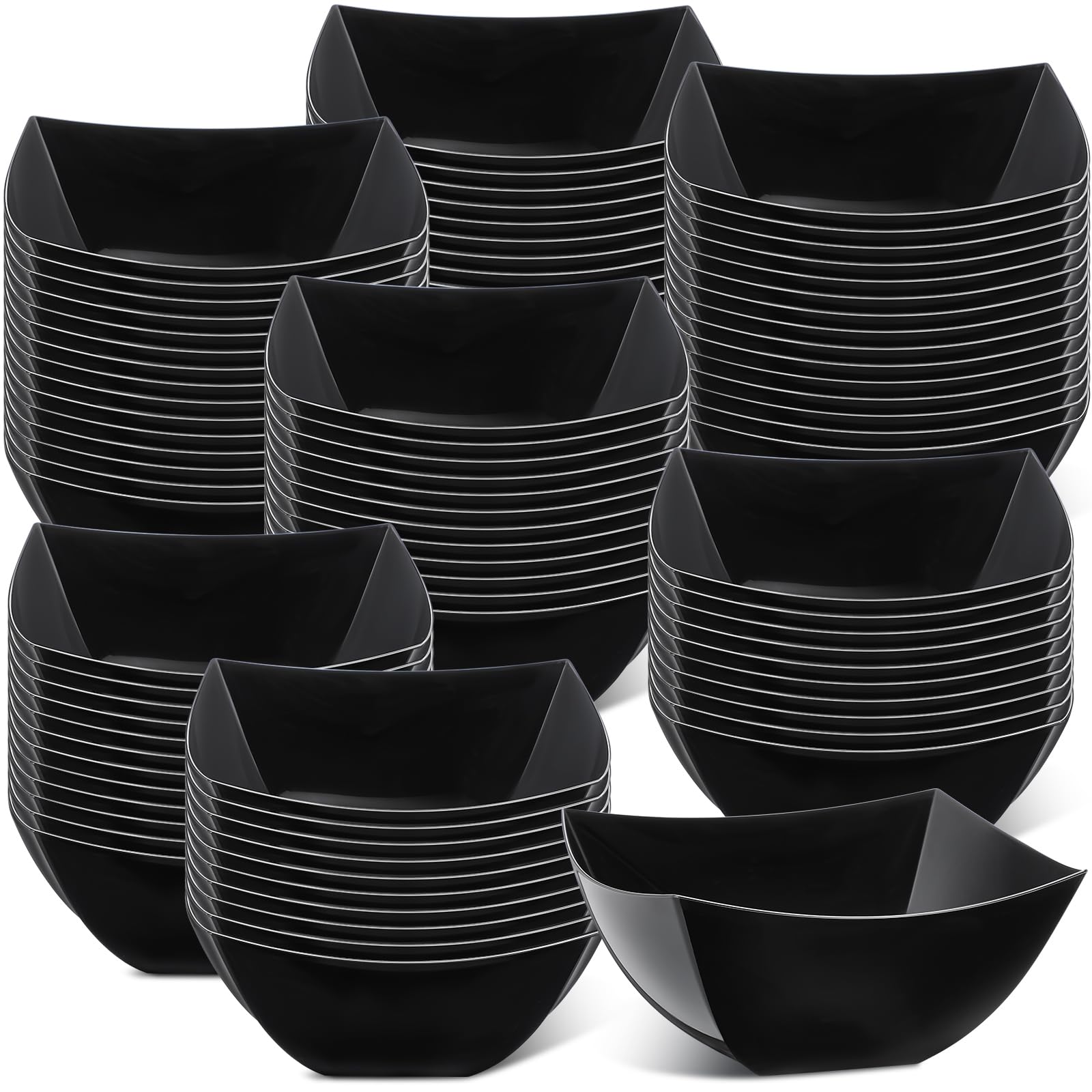 Photo 1 of Sliner 100 Pcs Square Plastic Bowls 8 oz Plastic Serving Bowls Disposable Chip Containers for Parties Snack Fruit Candy Containers for Candy Buffet Salad Bar Buffet Party Supplies(Black)