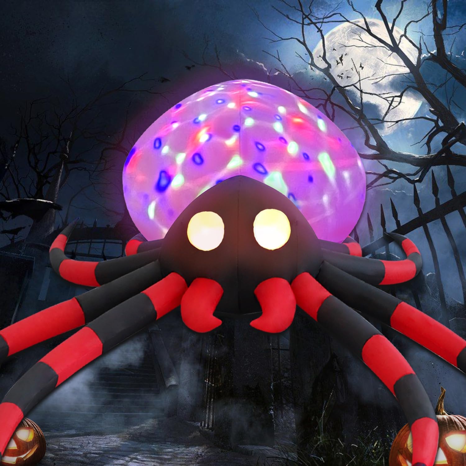 Outdoor Holiday Decorations - SHDEJTG 12ft Red Leg Spider Halloween Outdoor Inflatable Decoration with LED Lights and a Kaleidoscope Rotating Light for Outdoor Holiday Inflatable Decoration for Patio, Garden, Lawn