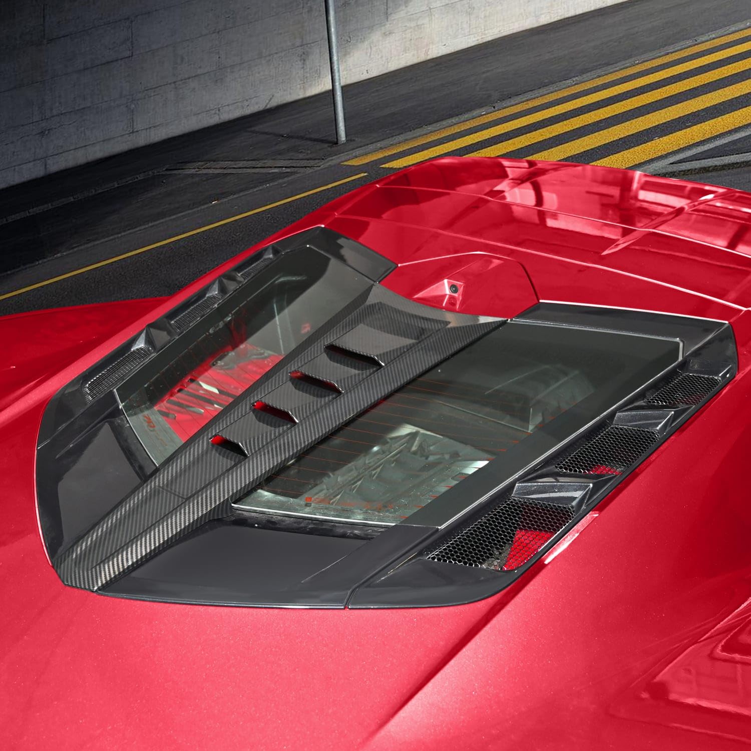 Photo 1 of BILLFARO Rear Split Window Applique,Carbon Fiber Pattern Car Rear Hatchback Louver Molding Trim Panel Exterior Accessories for Corvette C8 Stingray Z51 2020+ for C8 Z06/E-ray 2023+