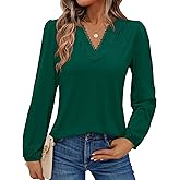 siliteelon Long Sleeve Blouses for Women Dressy Casual Tops for Women Trendy V Neck Lantern Long Sleeve Lace Trim 2026 Spring