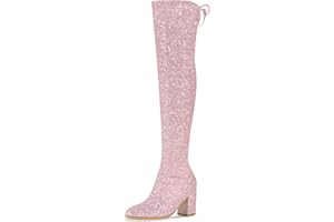 Allegra K Women's Round Toe Chunky Heel Over the Knee High Boots
