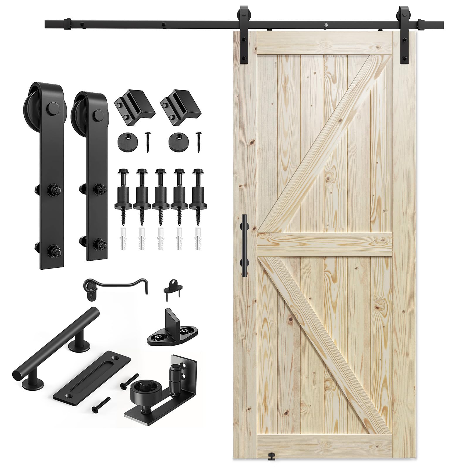 Photo 1 of SMARTSTANDARD 36in x 84in Sliding Barn Door with 6.6ft Barn Door Hardware Kit Included, Unfinished Solid Spruce Wood Door, Assembly Required, DIY, Stainable, Natural