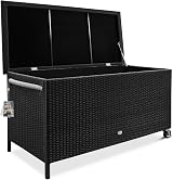 CASARIA 400L Poly-Rattan Storage Box Garden Chest Wheels Handles Gas Lift Black