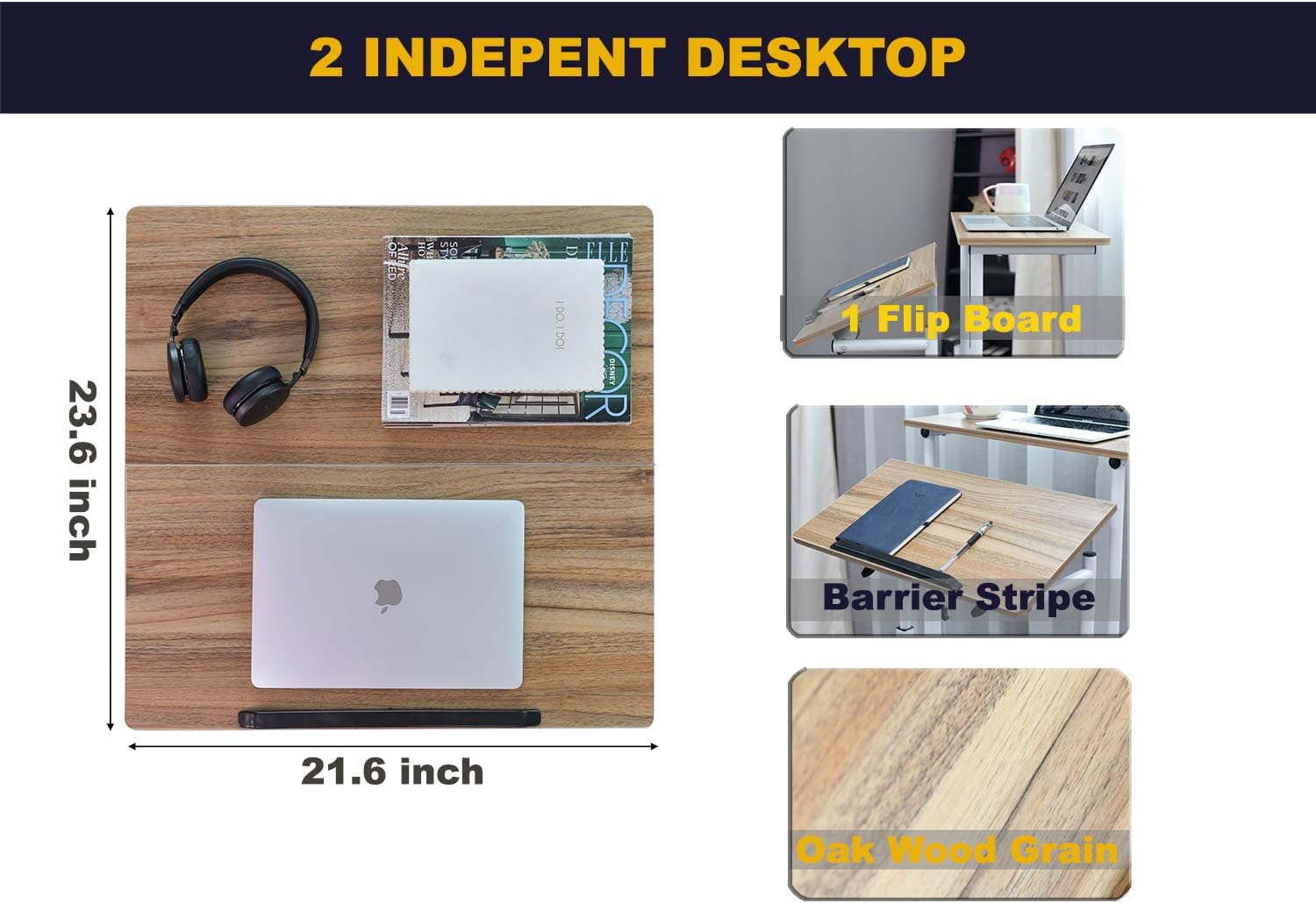 AIZ Mobile Standing Desk, Adjustable Computer Desk Rolling Laptop Cart on Wheels Home Office Computer Workstation, Portable Laptop Stand for Small Spaces Tall Table for Standing or Sitting, Oak: Kitchen & Dining