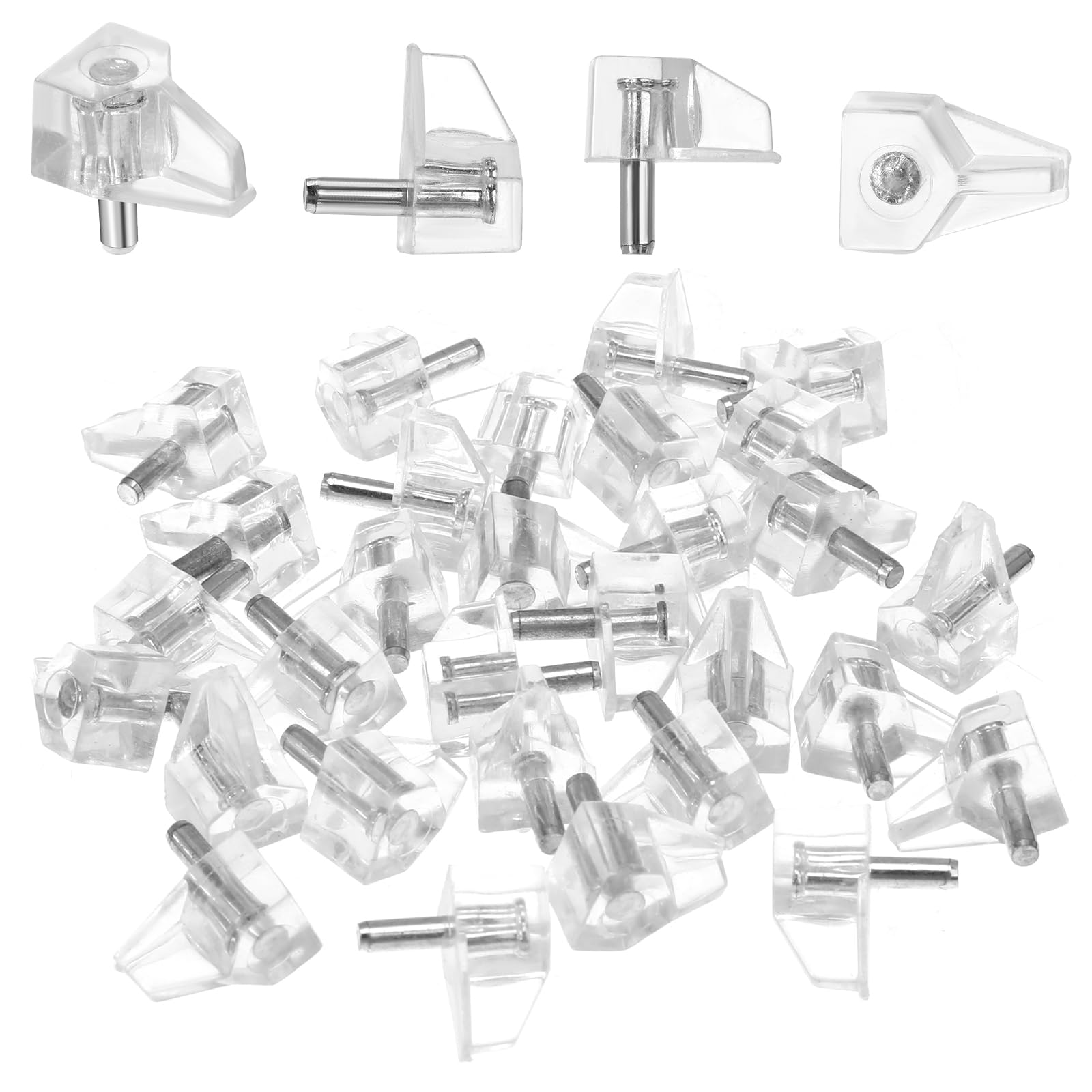 Photo 1 of 1/8 Inch (3mm) Shelf Support Peg Shelf Pegs Clear Plastic Cabinet Shelf Pins Shelf Holder Pins Replacement Pegs Furniture Shelves Holder Pegs for Kitchen Furniture Cabinet Bookcase, 30Pcs