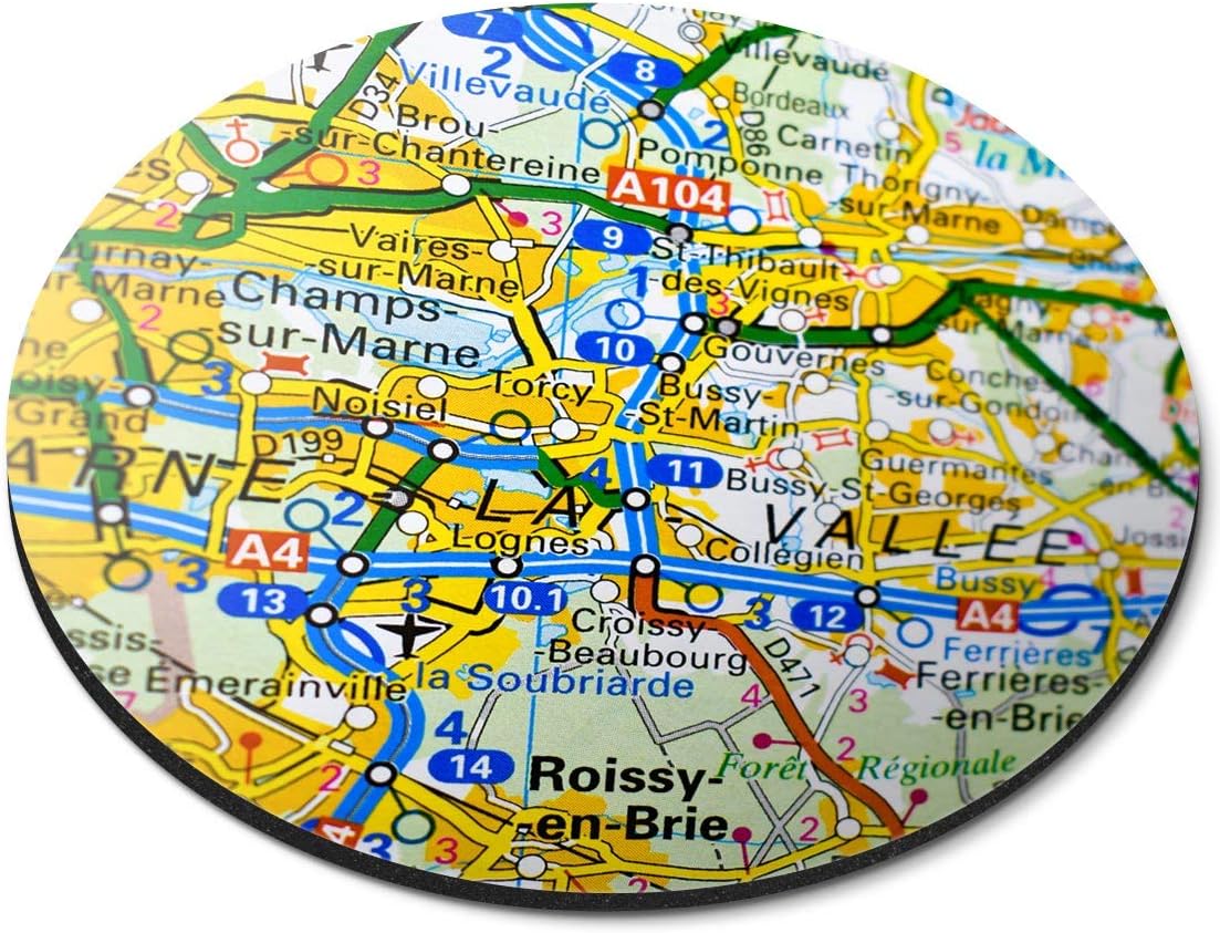 Marne La Vallee France French Travel Map - Flexible Round 5mm Rubber Mouse Mat Pad Office Home Novelty Printed Desk Accessory - 45682