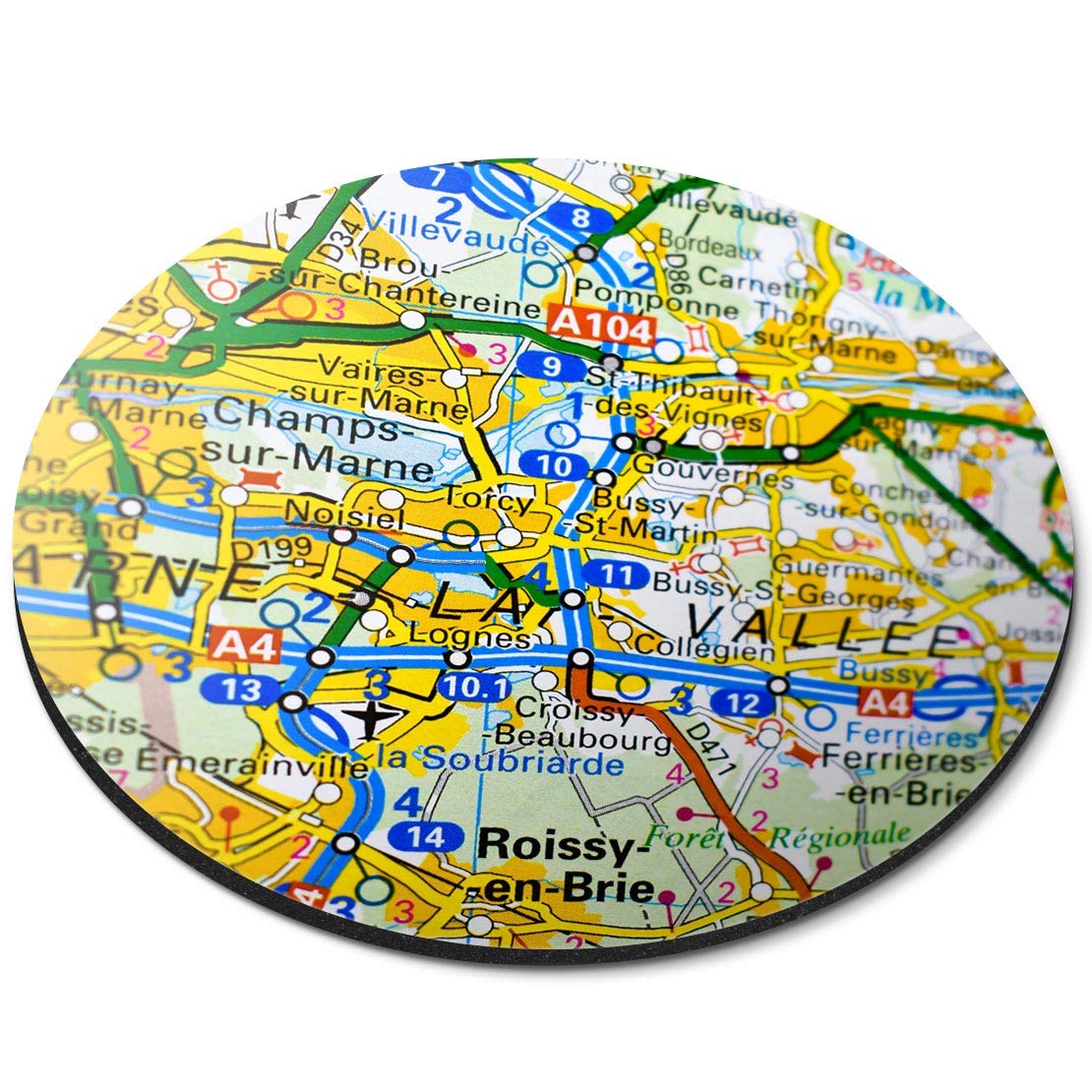 Marne La Vallee France French Travel Map - Flexible Round 5mm Rubber Mouse Mat Pad Office Home Novelty Printed Desk Accessory - 45682