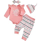 Douhoow Baby Girl Valentines Day Outfits Infant Letter Print Baby Girl Romper Bodysuit Pants With Headband and Hat