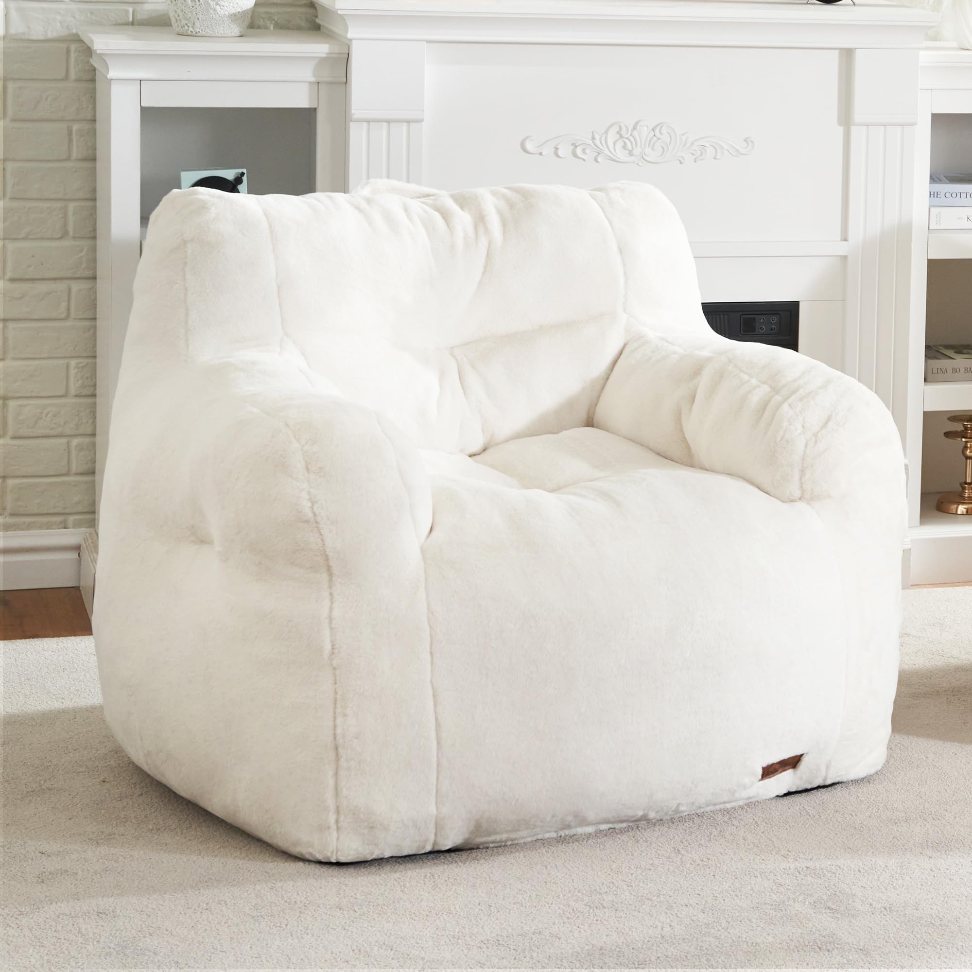 Photo 1 of Hobestluk Bean Bag Chair for Adult Small Bean Bag Chairs with Arms Furry Beanbag Chair with Foam Filler Stuffed Bean Bag Sofa for Reading in Bedroom Living Room and Dorms(White)