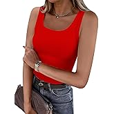 BDITANLE Women Sleeveless Scoop Neck Ribbed Tank Top Fitted Summer Basic Cami T-Shirts