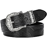 VONMELLI Western Belt for Women Men Cowgirl Cowboy Embossed Belts Vintage Floral Buckle for Jeans Pants