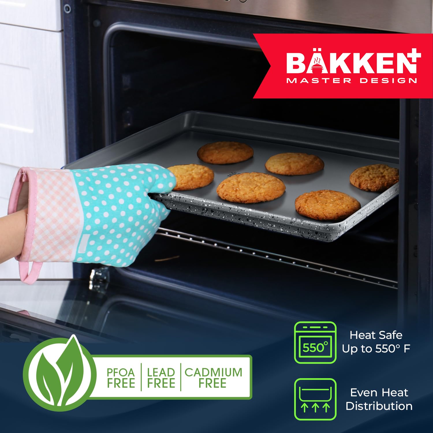 Bakken 8-Piece Stackable Bakeware Set - Ceramic Non-Stick Coating, Baking Sheets, Assorted Baking Pans, PTFE, PFOA & PFOS Free - Healthy Baking, Ergonomic Handles, Cooling Rack, Non-Toxic, Oven-Safe