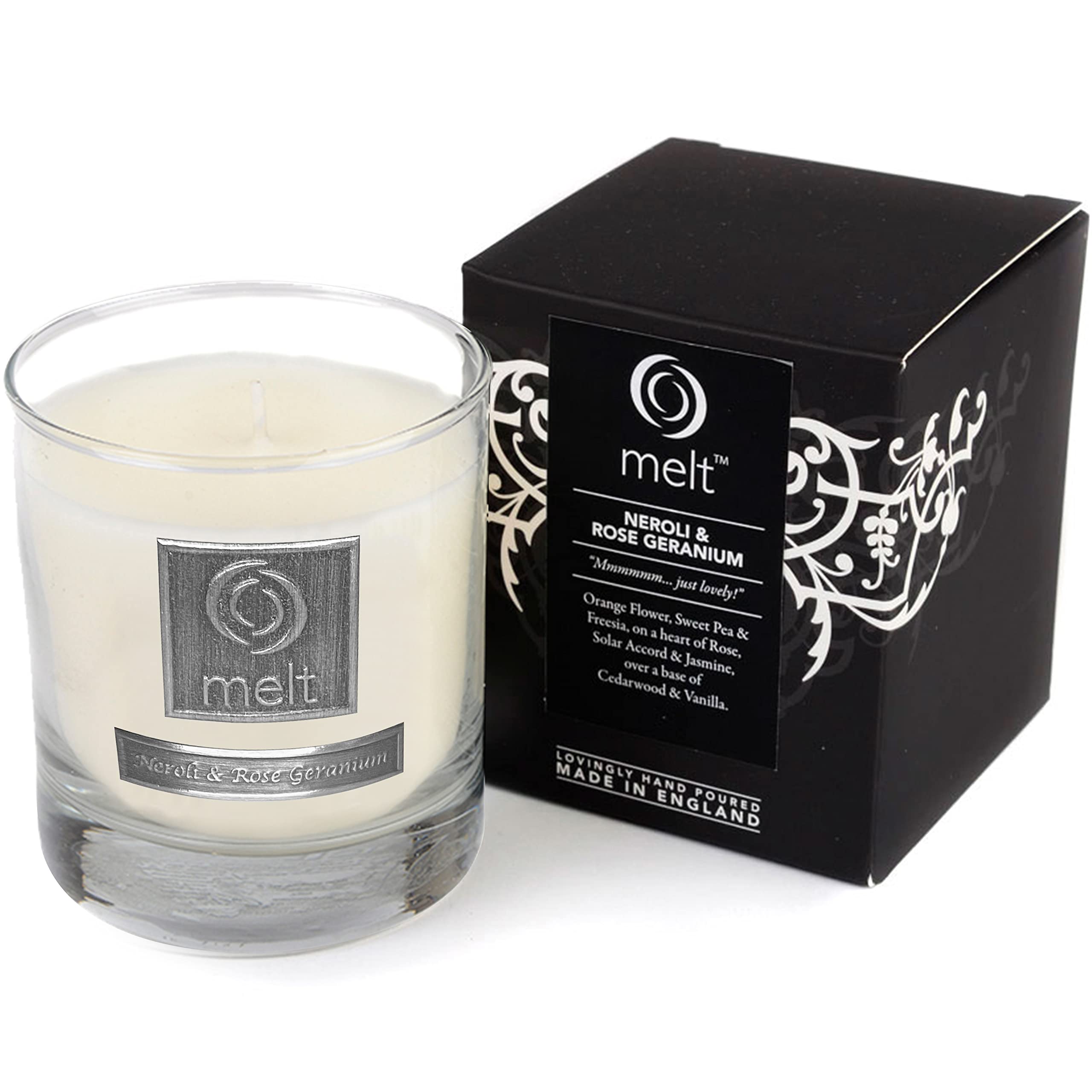 Melt Hand Poured Neroli and Rose Geranium Scented Candle in a Luxury Glass Jar, White — image 1