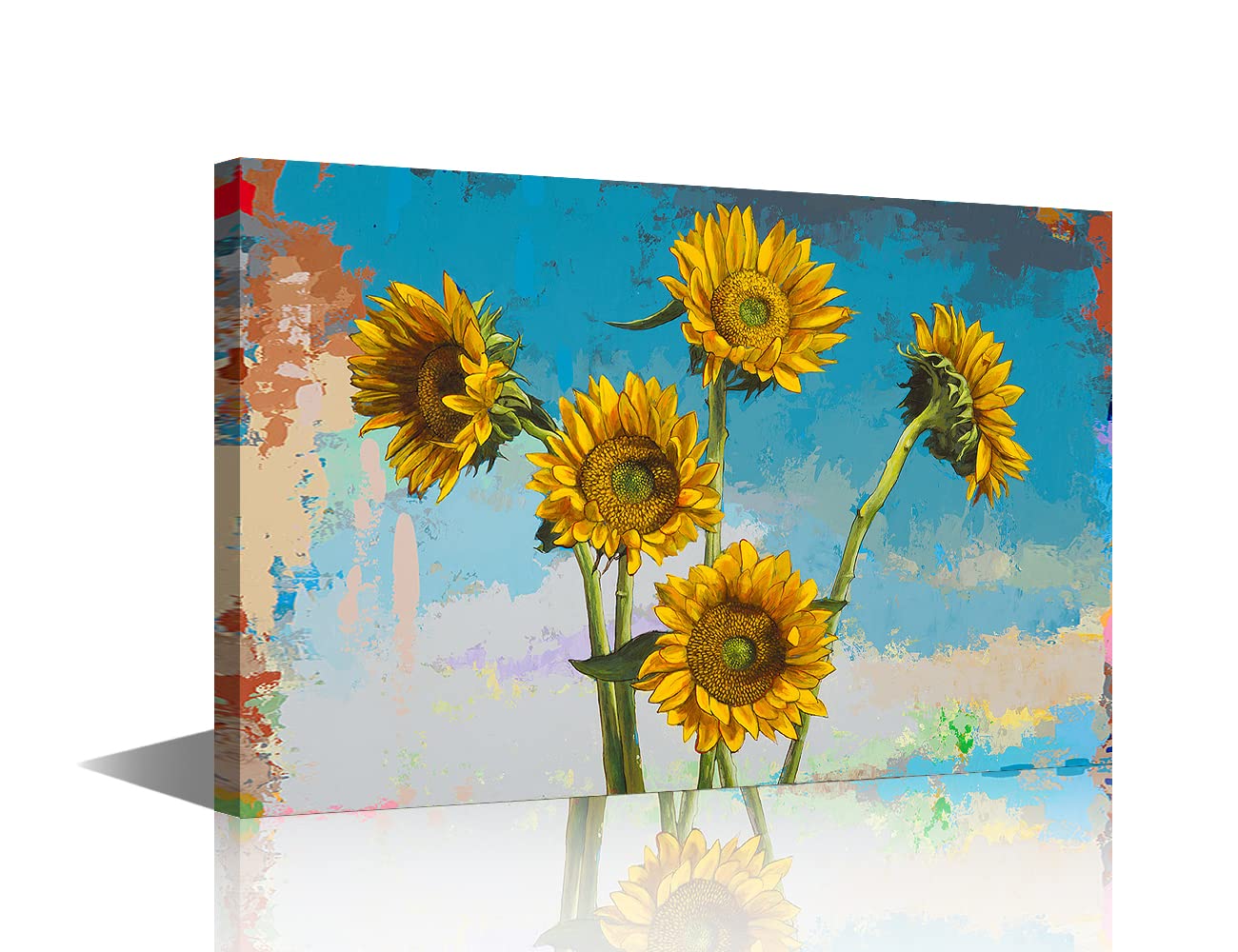 TISHIRON Canvas Wall Art Oil Painting of Sunflowers on Canvas Vintage Art Farmhouse Art for Home Office Bathroom Bedroom Stretched Giclee Framed Print Ready to Hang 16x24inch — image 1