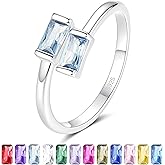 Nisgoin 925 Sterling Silver Birthstone Rings for Women Dainty Adjustable Stackable Ring Engagement Wedding Promise Rings Birthday Christmas Valentines Jewelry Gift